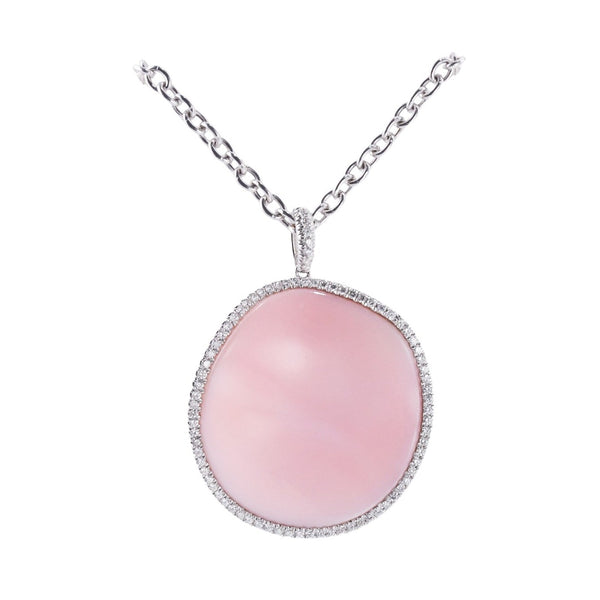 Mimi Milano Aurora Pink Mother of Pearl Diamond Gold Pendant Necklace