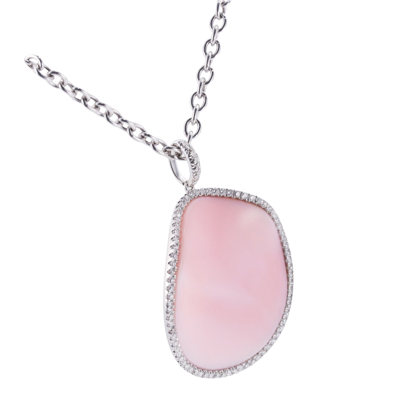 Mimi Milano Aurora Pink Mother of Pearl Diamond Gold Pendant Necklace