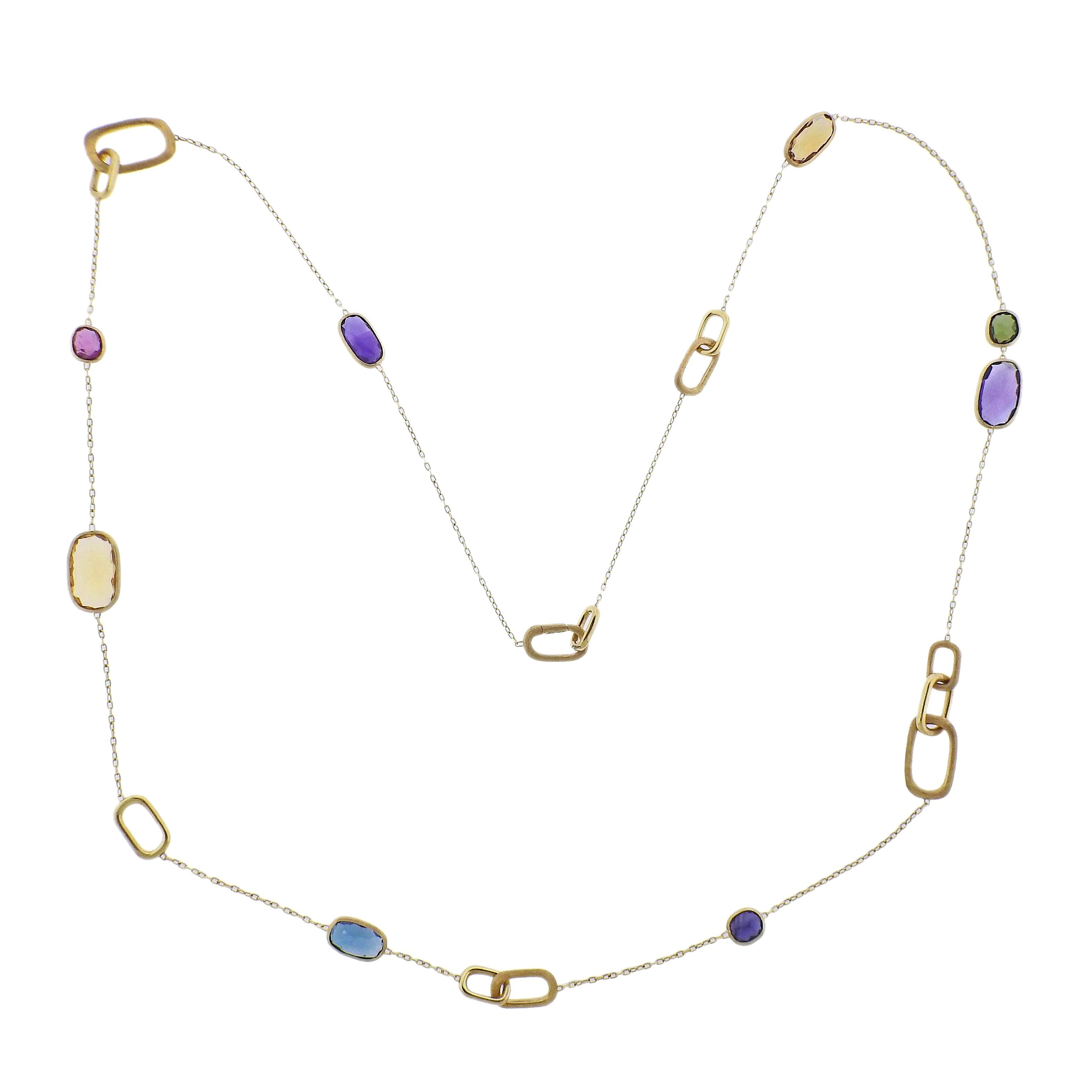 Marco Bicego Murano 18K Gold Mix Gemstone Long Link Necklace
