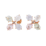Mimi Milano Diamond Rose Quartz Prehnite Chalcedony Flower Gold Earrings