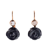 Mimi Milano Grace Black Agate Rose Cut Diamond Gold Earrings