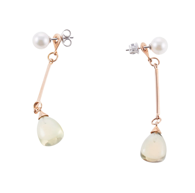 Mimi Milano Pearl Lemon Quartz Gold Drop Earrings