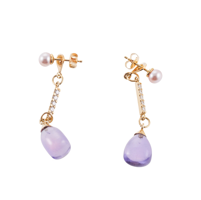 Mimi Milano Pearl Diamond Amethyst Gold Drop Earrings