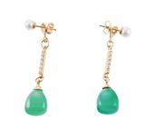 Mimi Milano Pearl Diamond Green Agate Gold Drop Earrings