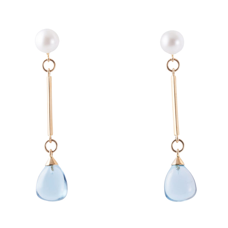 Mimi Milano Pearl Blue Topaz Gold Drop Earrings