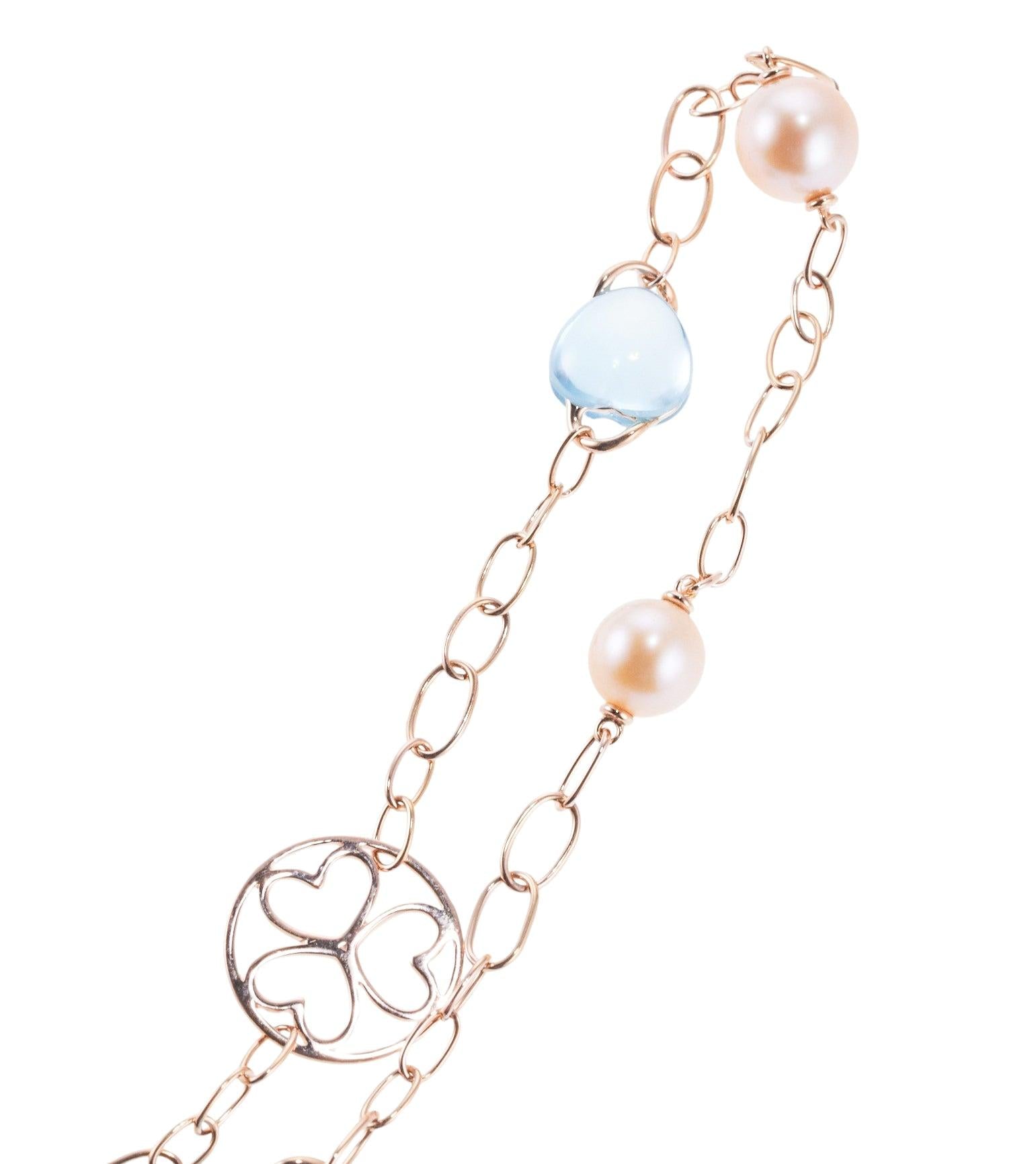 Mimi Milano Juliet Blue Topaz Pearl Heart Station Necklace
