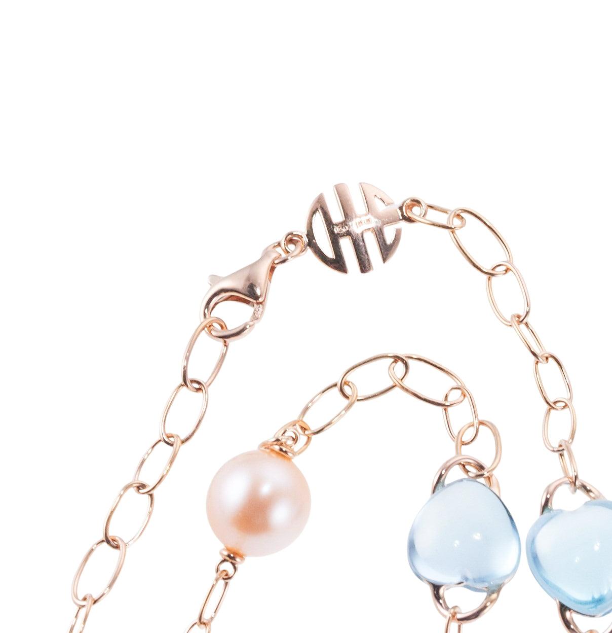 Mimi Milano Juliet Blue Topaz Pearl Heart Station Necklace
