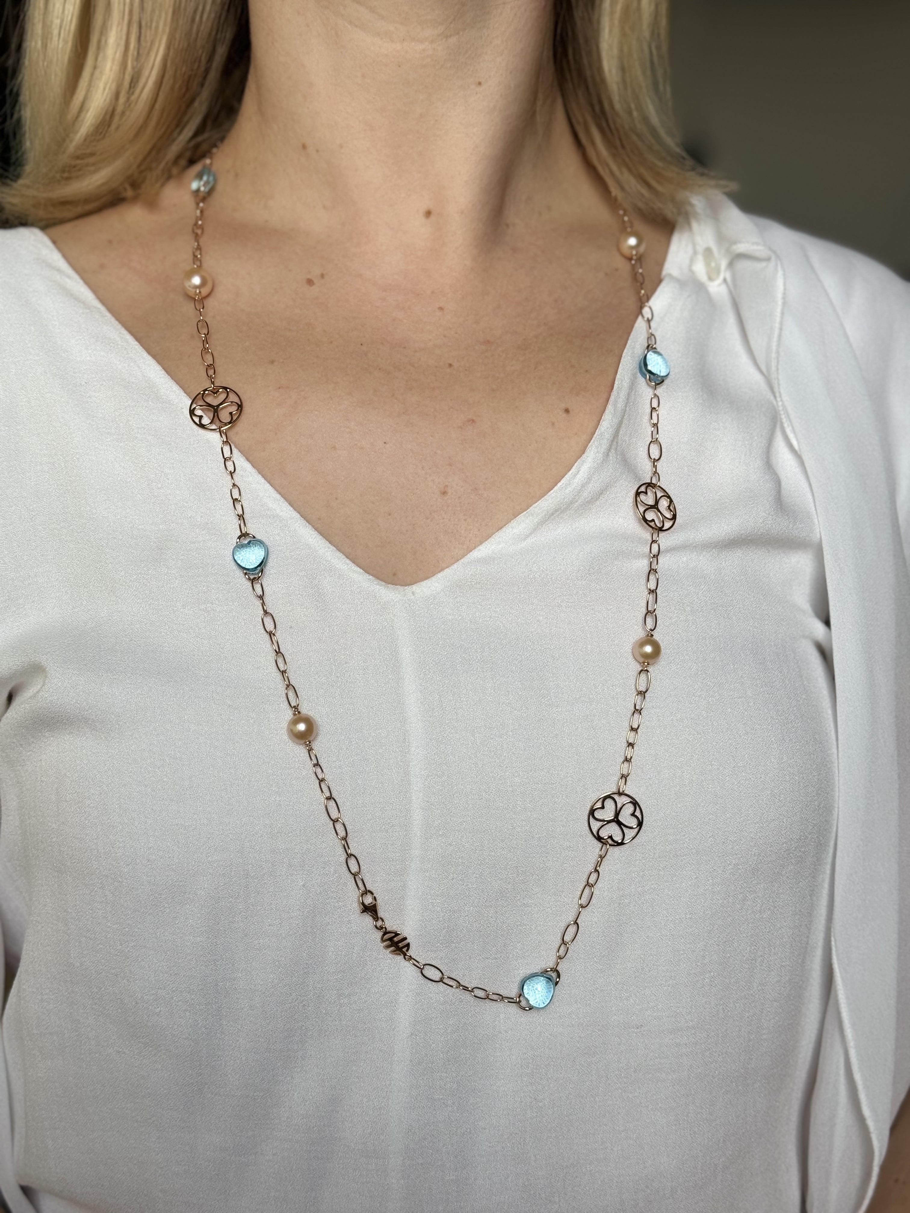 Mimi Milano Juliet Blue Topaz Pearl Heart Station Necklace