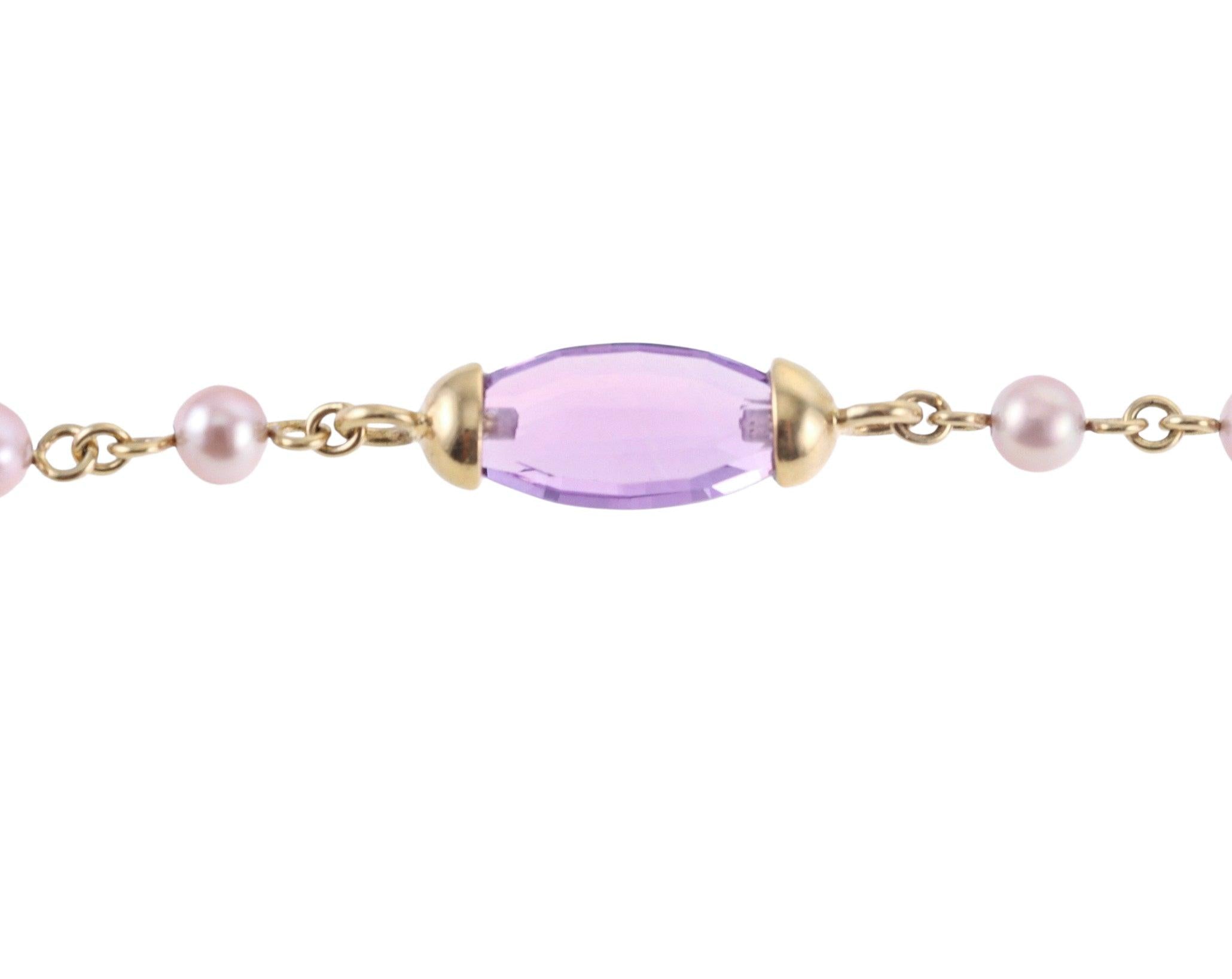 Mimi Milano Nagai 80" Pearl Amethyst Gold Necklace