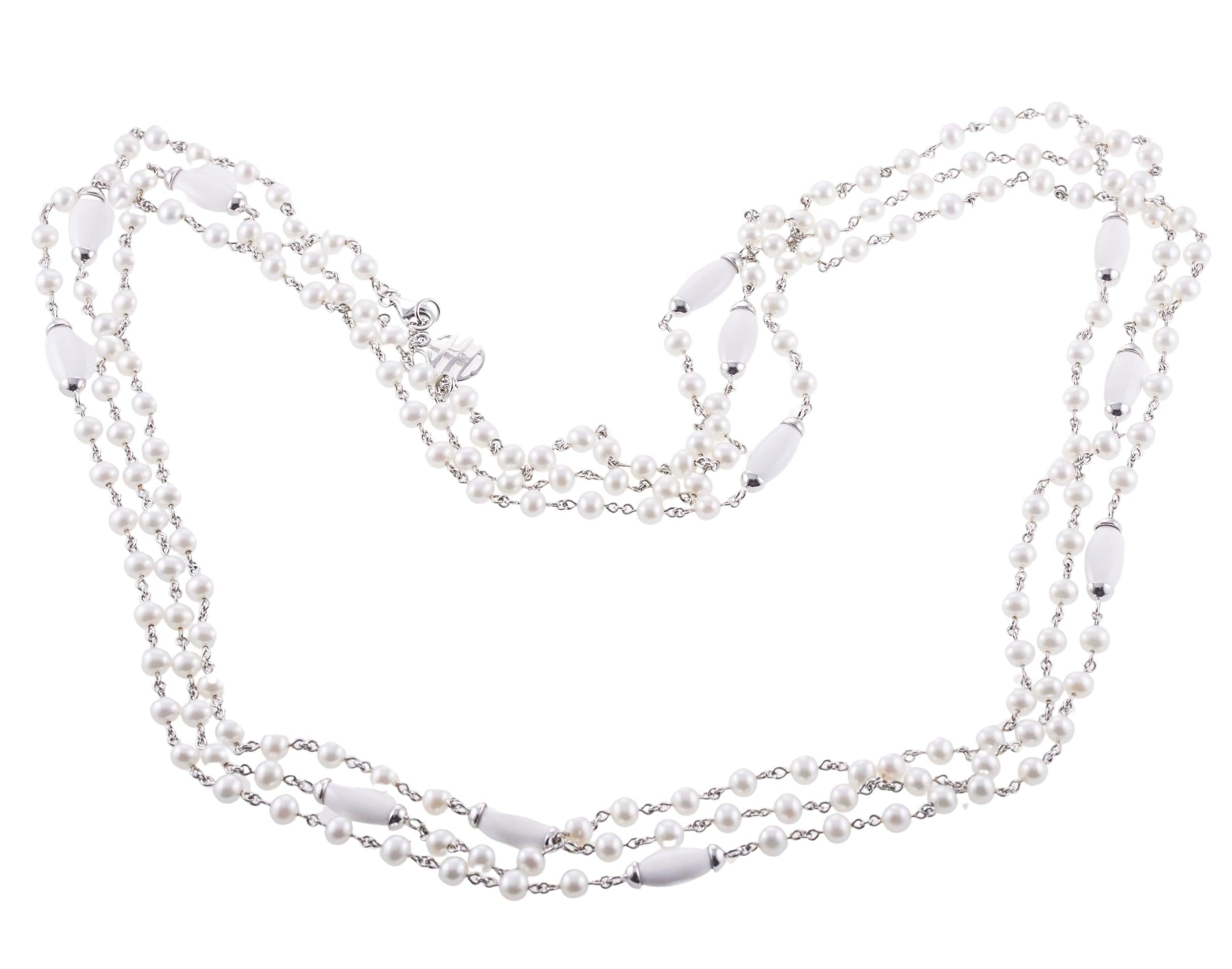 Mimi Milano Nagai 80" Pearl White Agate Gold Necklace
