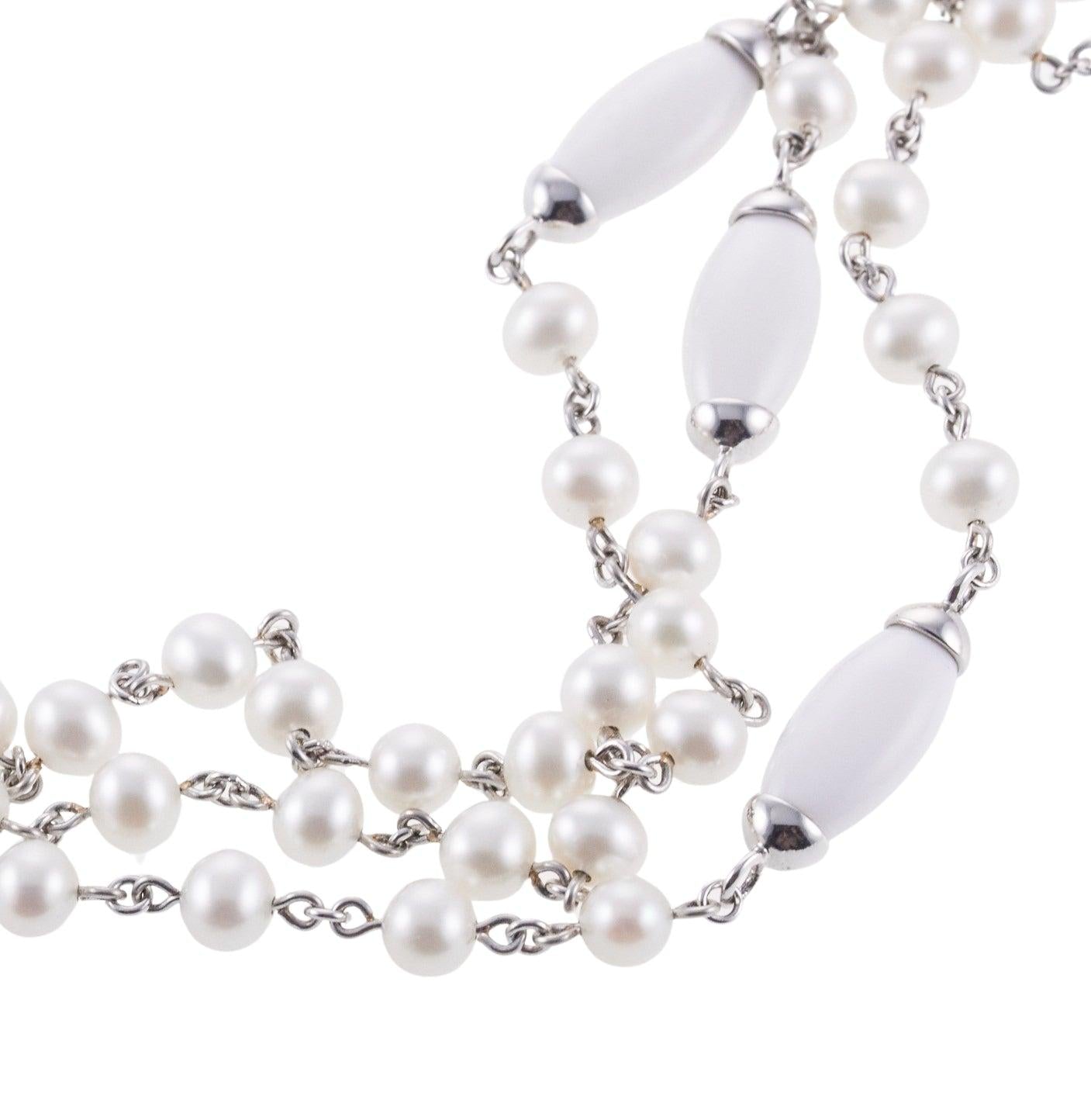 Mimi Milano Nagai 80" Pearl White Agate Gold Necklace