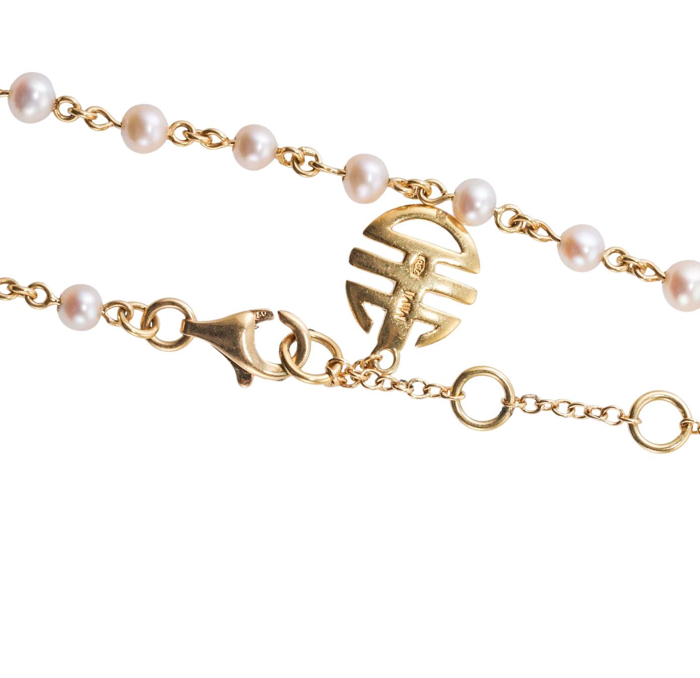 Mimi Milano Nagai Peridot Pearl Gold Long Necklace