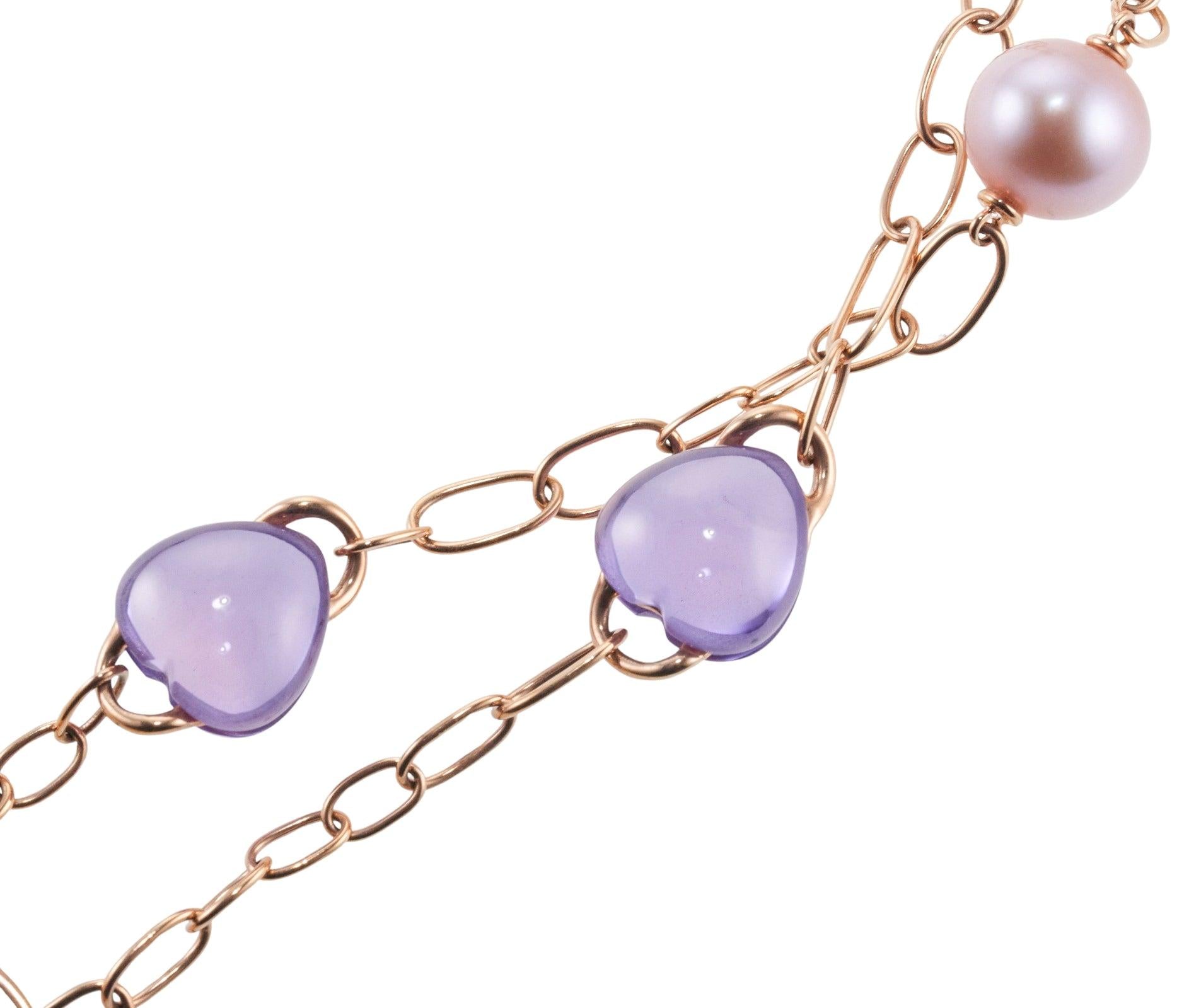 Mimi Milano Pearl Amethyst Heart Gold Station Necklace