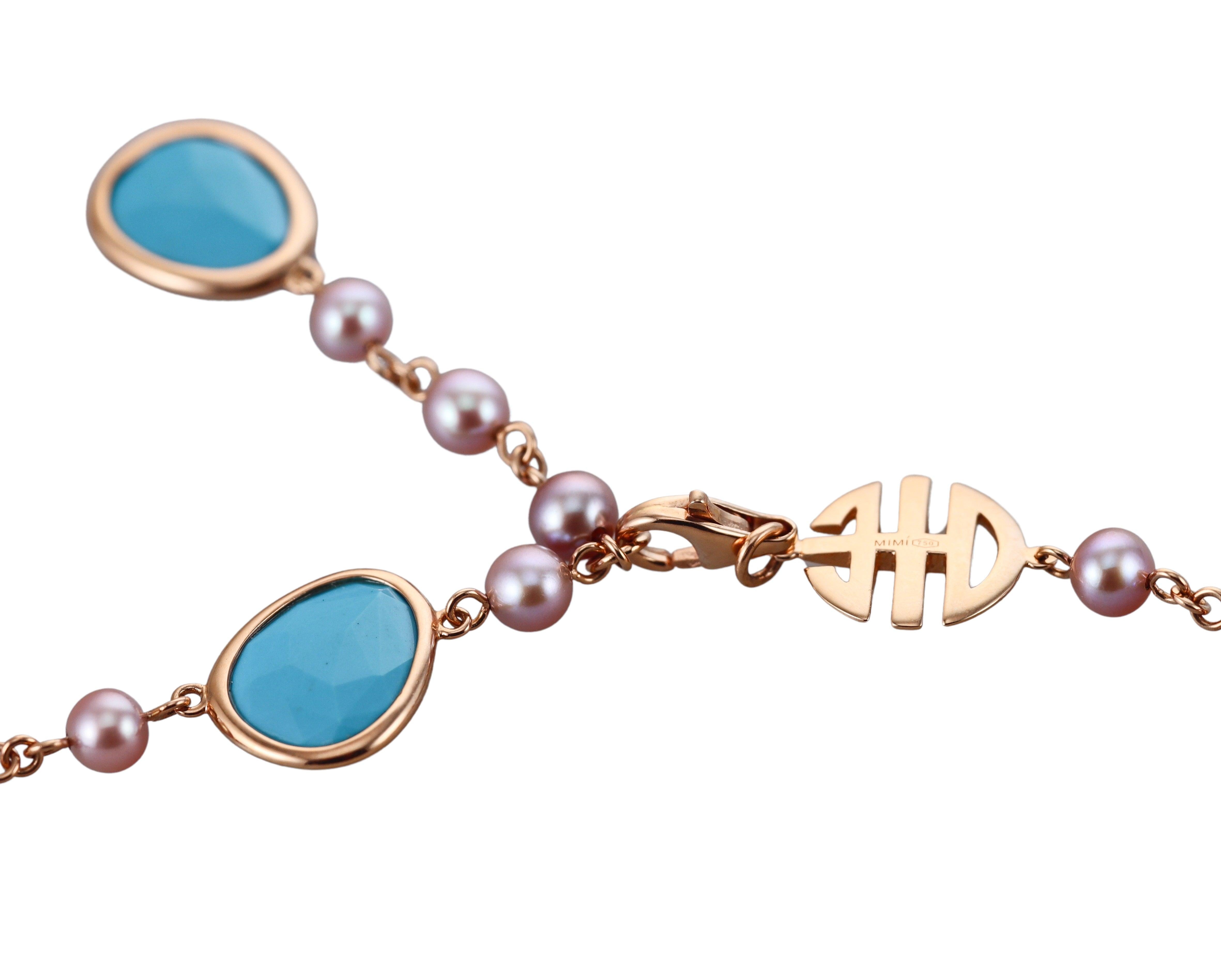 Mimi Milano Talita Turquoise Pearl Gold Necklace