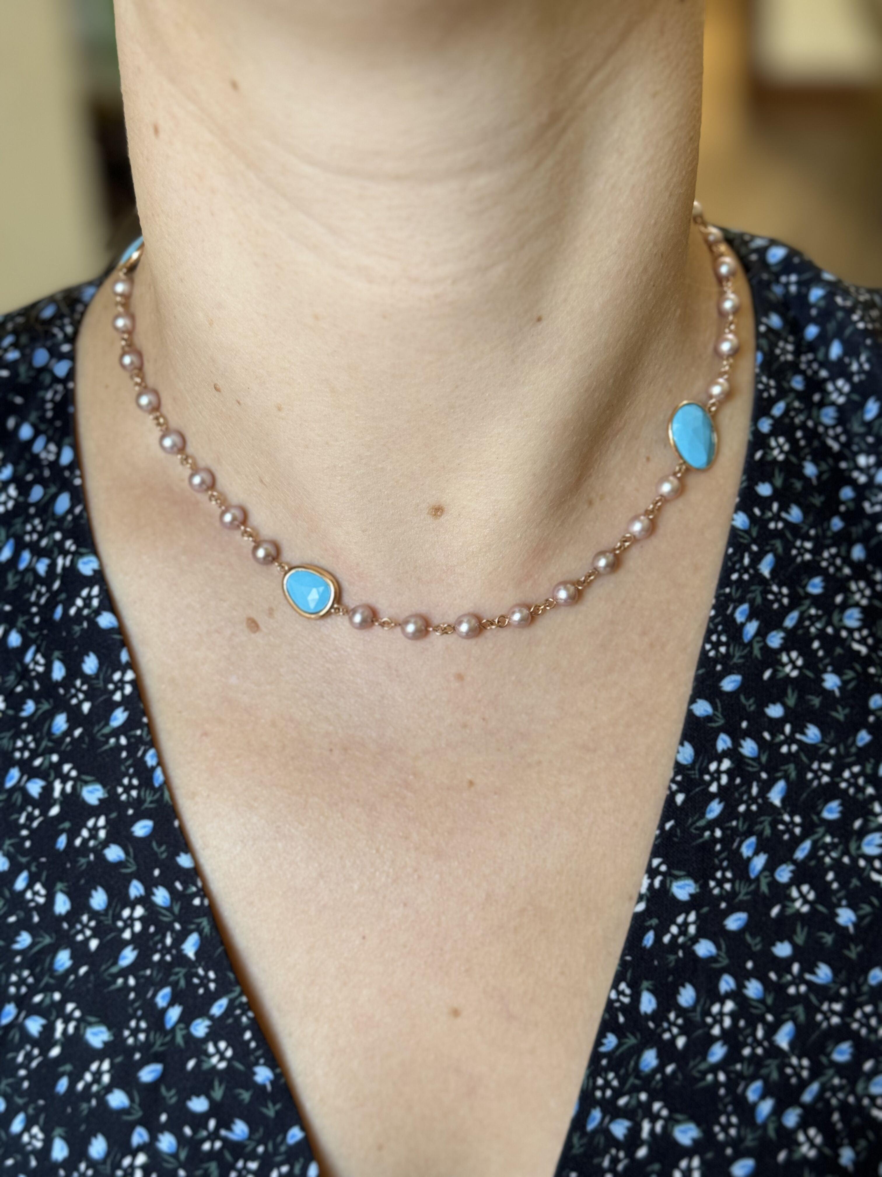 Mimi Milano Talita Turquoise Pearl Gold Necklace