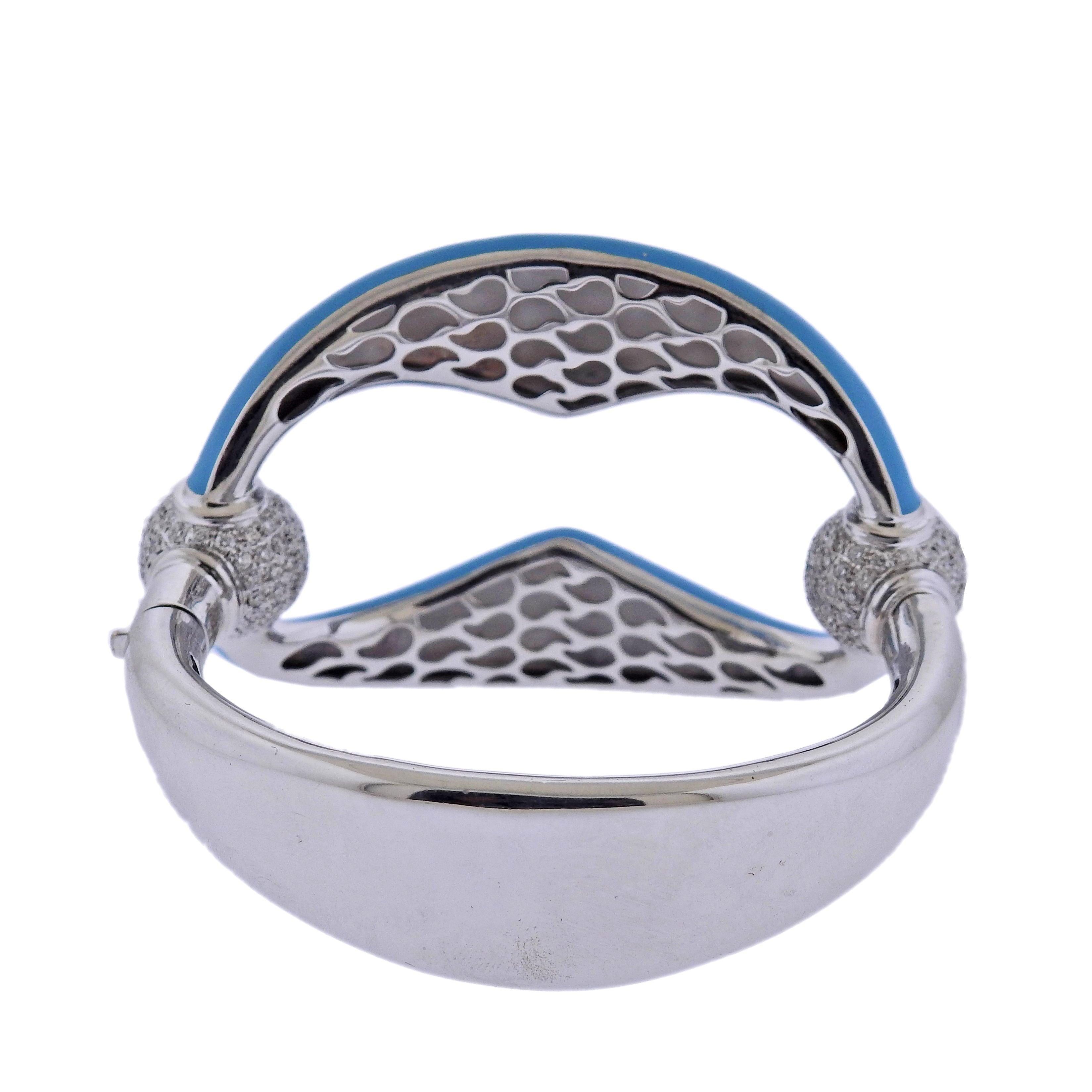 Nicolis Cola Blue Enamel Diamond Gold Bangle Bracelet