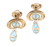David Webb Diamond Turquoise Gold Platinum Double Crescent Pear Earrings