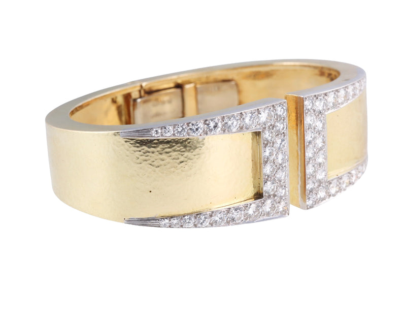 David Webb Diamond Gold Platinum Gap Cuff Bracelet