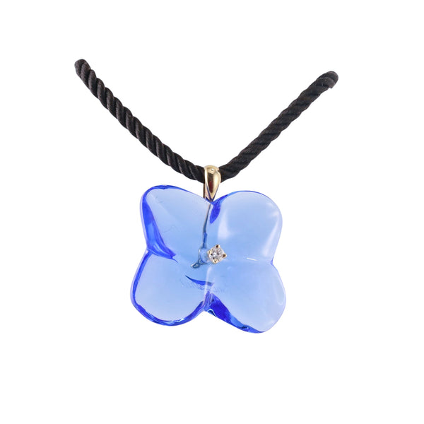 Baccarat Gold Diamond Blue Crystal Florensia Flower Pendant Necklace