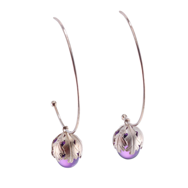 Baccarat Sterling Silver Purple Crystal Acorn Hoop Earrings