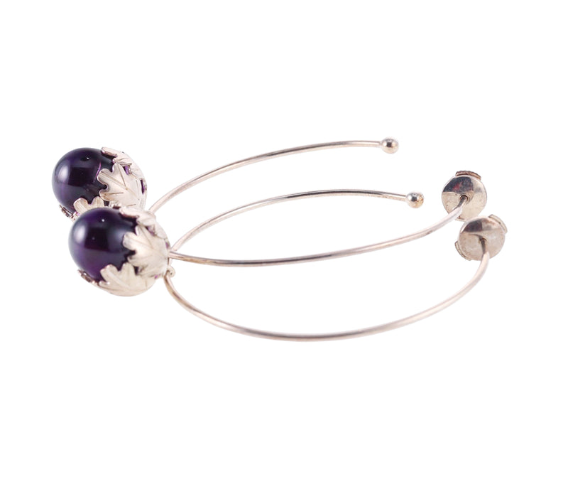 Baccarat Sterling Silver Purple Crystal Acorn Hoop Earrings