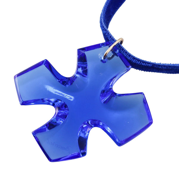 Baccarat Gold Blue Crystal Cross Pendant Necklace