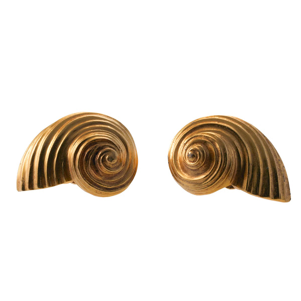 Lalaounis Greece Gold Shell Motif Earrings