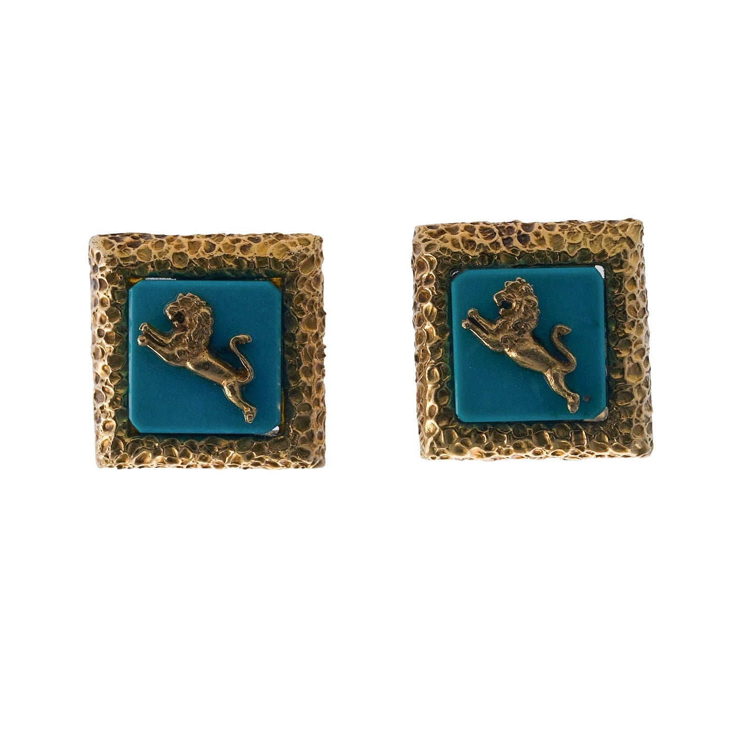David Webb Turquoise Lion Gold Cufflinks
