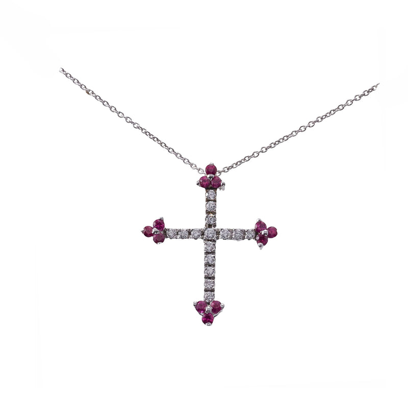 Roberto Coin Diamond Ruby Gold Cross Pendant Necklace