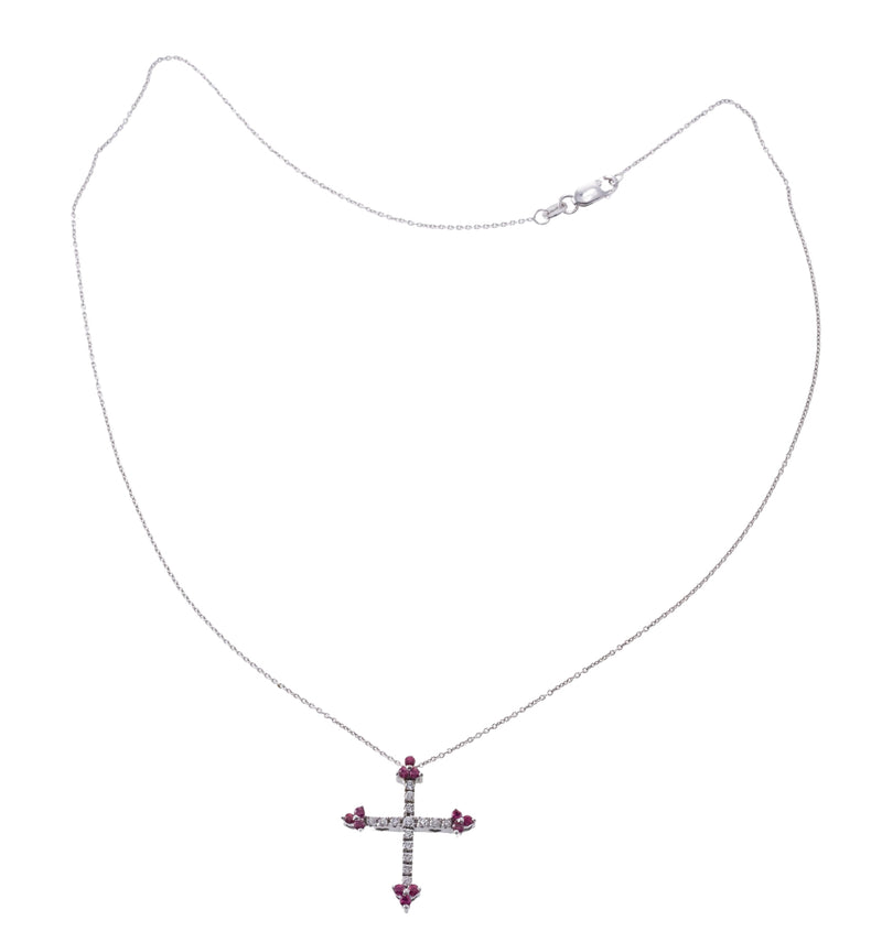 Roberto Coin Diamond Ruby Gold Cross Pendant Necklace