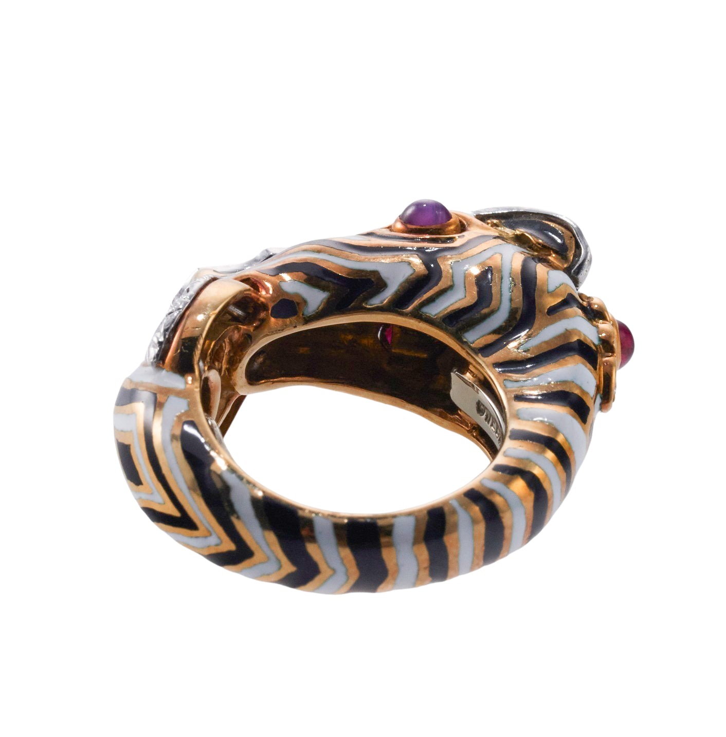 David Webb Diamond Ruby Gold Platinum Enamel Zebra Ring
