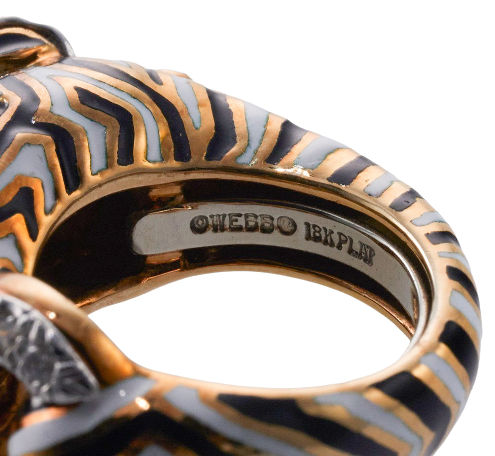 David Webb Diamond Ruby Gold Platinum Enamel Zebra Ring