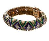 1960s Diamond Blue Green Enamel Gold Bracelet
