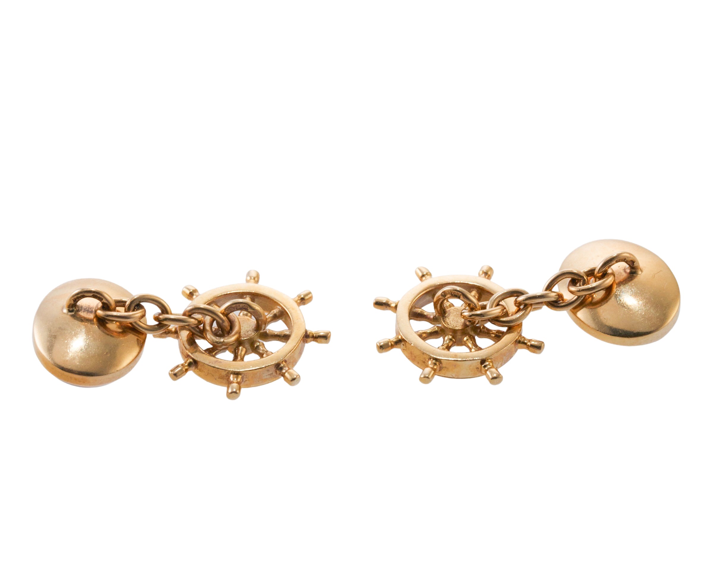 Gold Reverse Painting Ship Captain's Wheel Cufflinks