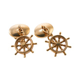 Gold Reverse Painting Ship Captain's Wheel Cufflinks