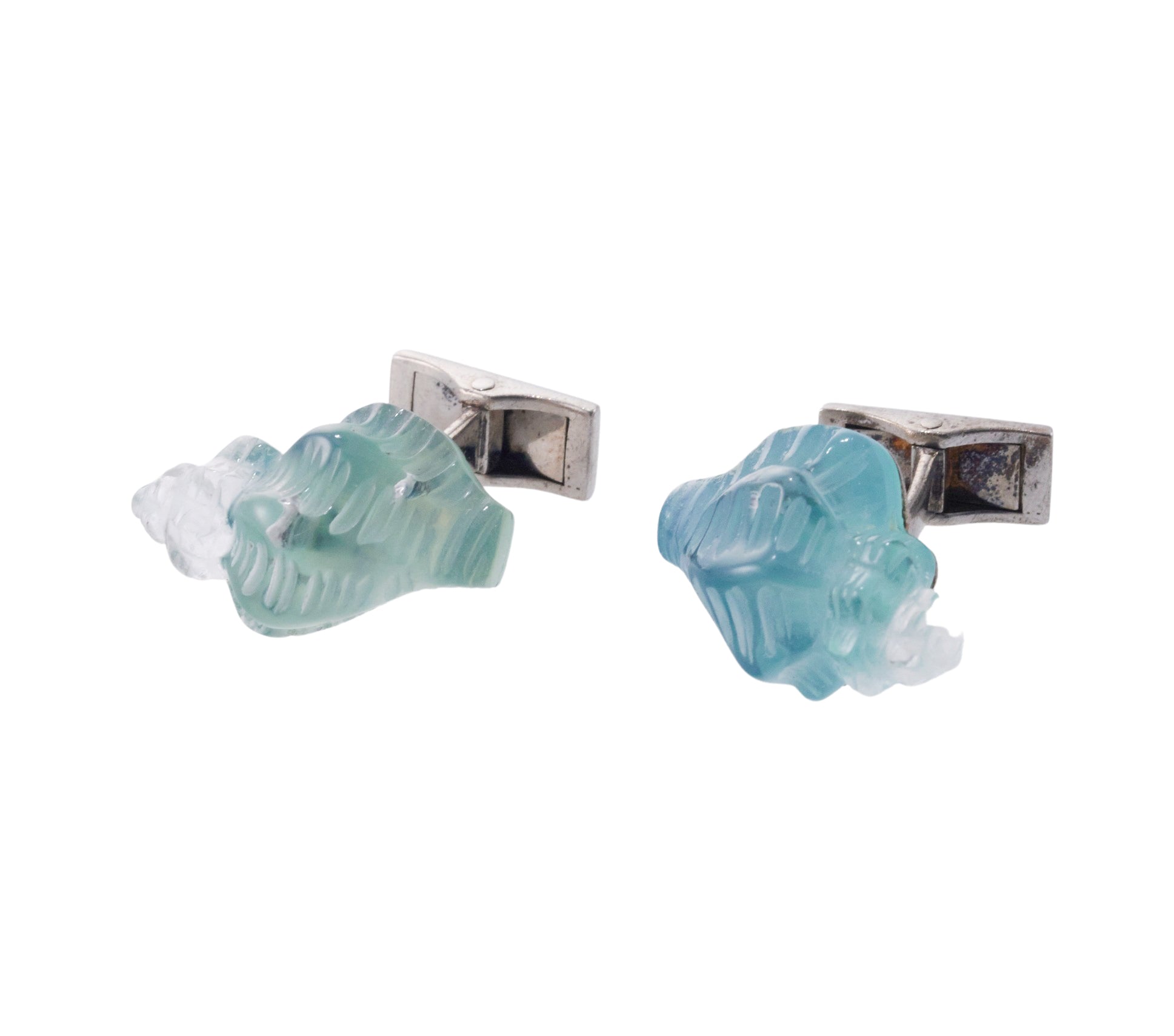 Longmire Carved Crystal Turquoise Shell Gold Cufflinks