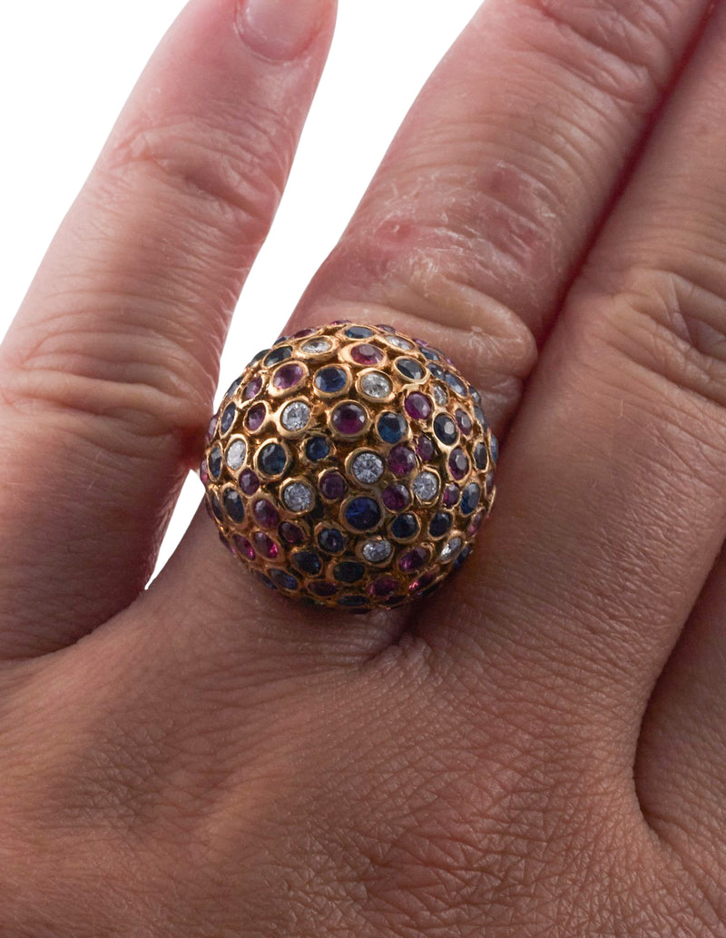 Ruby Diamond Sapphire Gold Bombe Ring