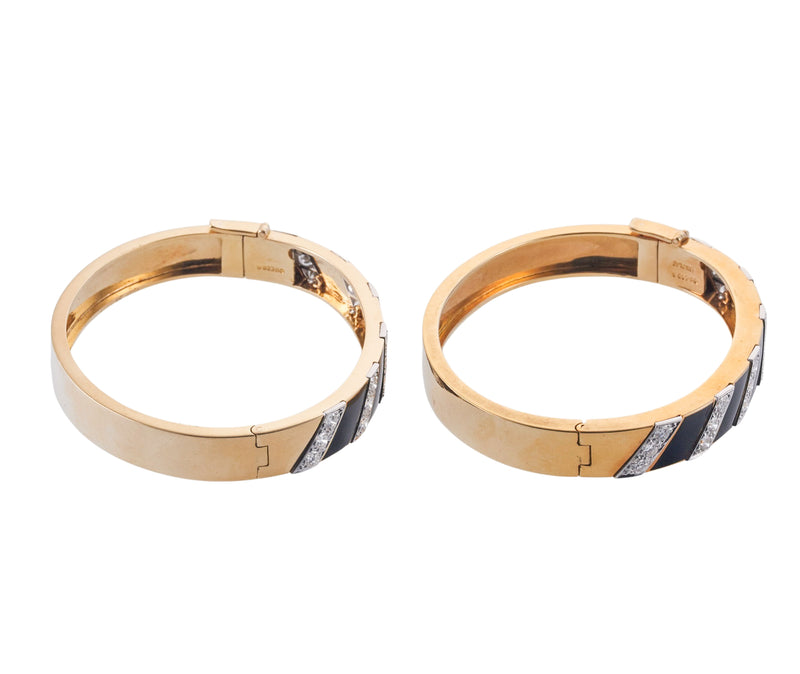 David Webb Enamel Diamond Gold Platinum Bangle Bracelet Set
