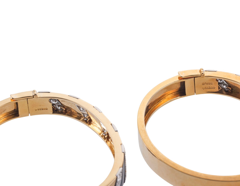 David Webb Enamel Diamond Gold Platinum Bangle Bracelet Set