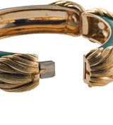 Italian Green Enamel Gold Bangle Bracelet