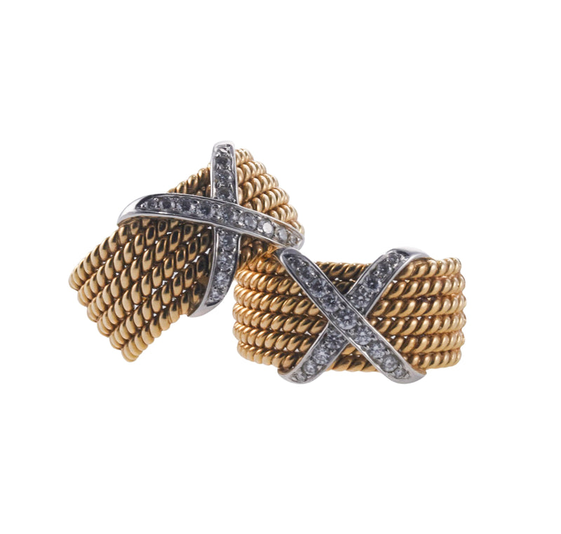 Tiffany & Co Schlumberger Diamond Platinum Gold X Six Row Rope Earrings