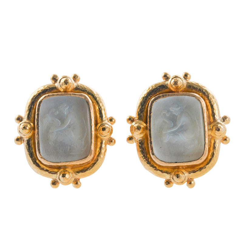 Elizabeth Locke Venetian Glass Intaglio Gold Earrings