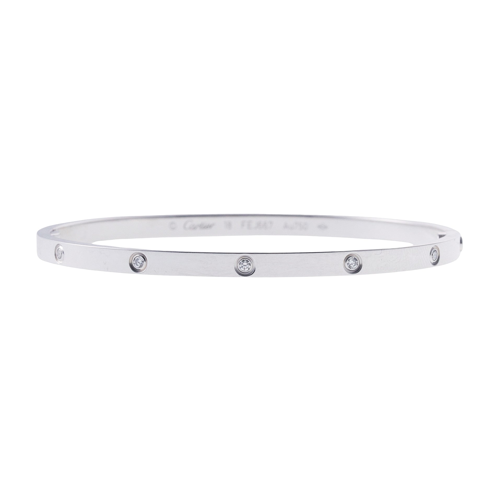 Cartier Love White Gold 10 Diamond Small Model Bracelet Size 18
