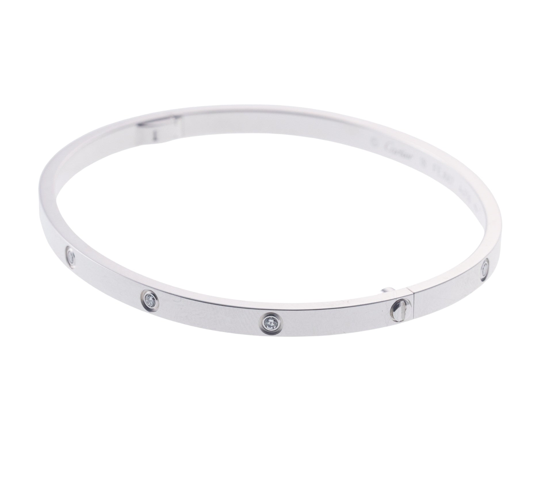 Cartier Love White Gold 10 Diamond Small Model Bracelet Size 18