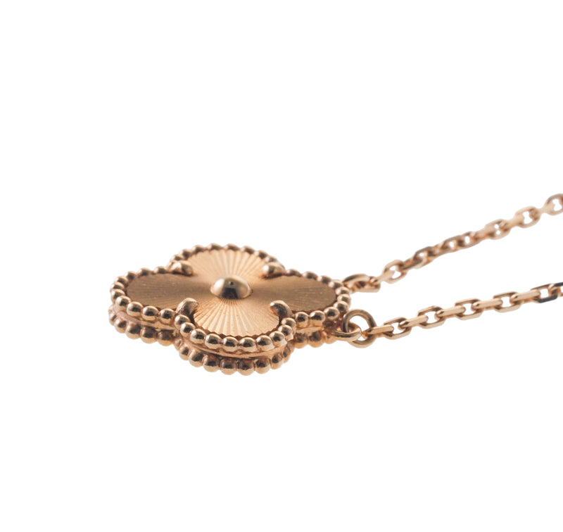Van Cleef & Arpels Vintage Alhambra Guilloche Gold Pendant Necklace