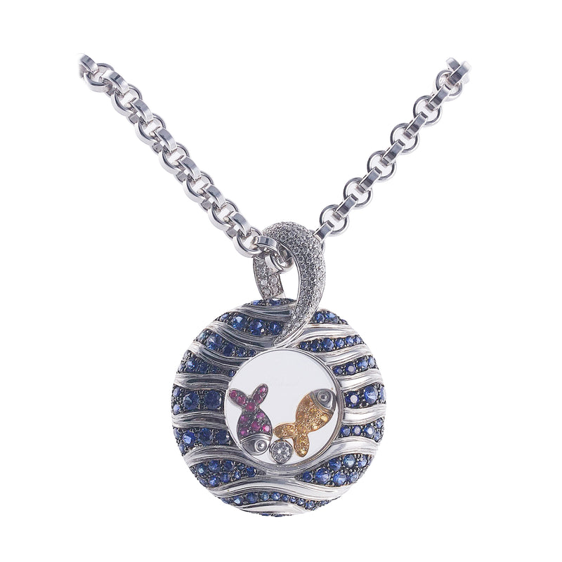 Chopard Happy Fish Sapphire Ruby Diamond Pendant Necklace