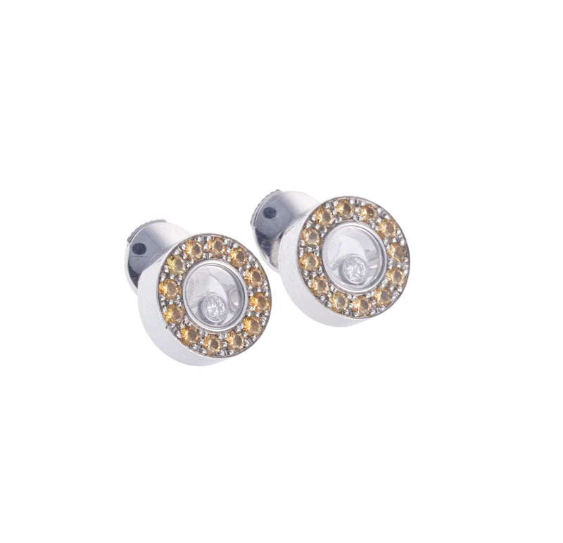 Chopard Happy Diamonds Yellow Sapphire Gold Stud Earrings