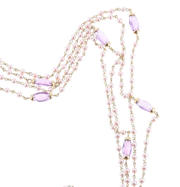 Mimi Milano Nagai 80" Pearl Amethyst Gold Necklace