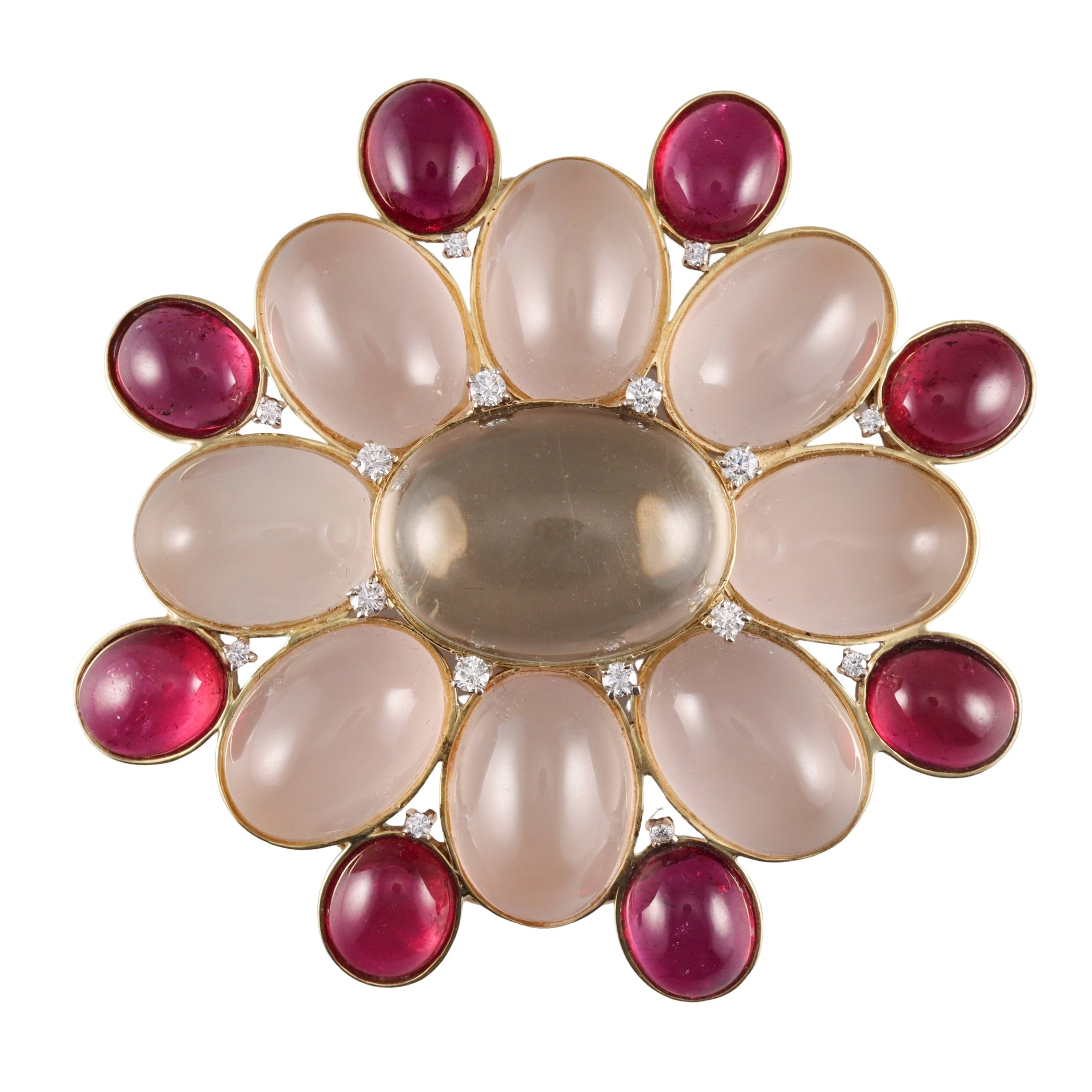 Faraone Mennella Gold Diamond Tourmaline Rose Quartz Brooch