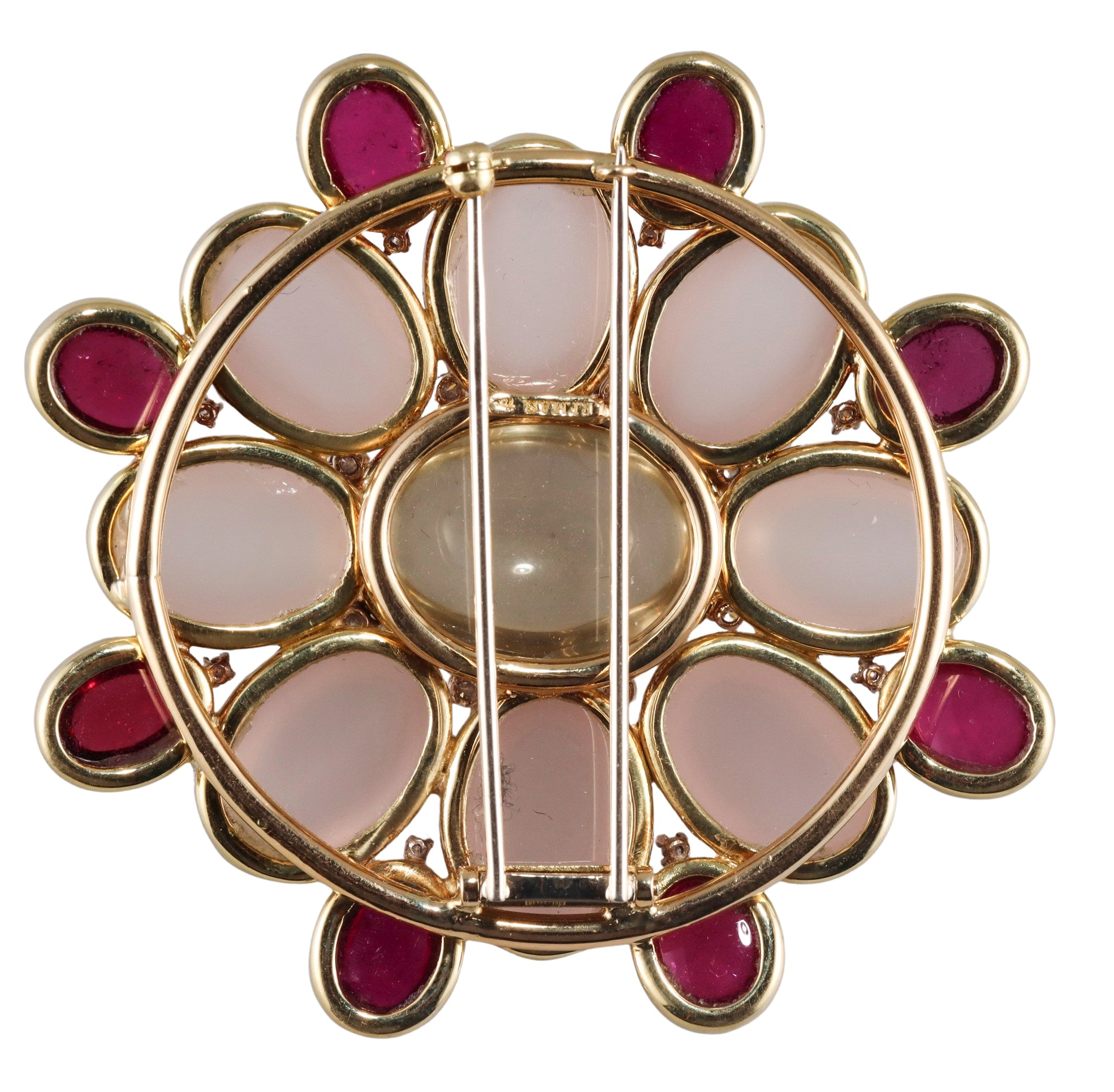 Faraone Mennella Gold Diamond Tourmaline Rose Quartz Brooch